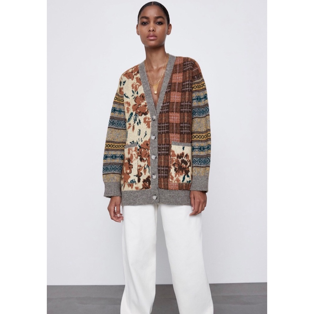 Zara Jacquard Cardigan Small
